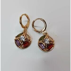Multi Color Crystal Gold Tone Earrings